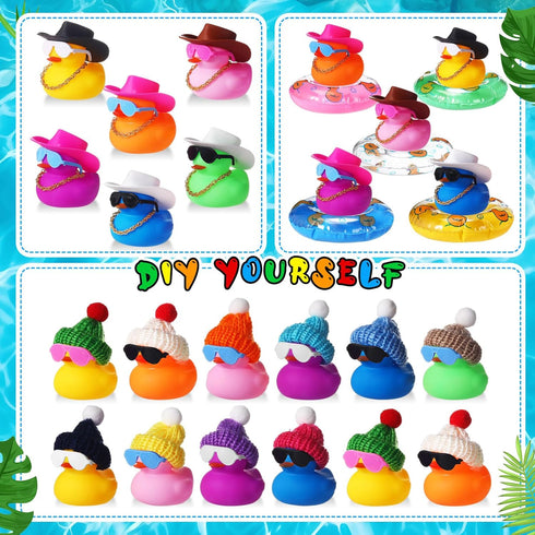 Sratte 140 Pcs Rubber Mini Duck Bulk, Halloween Rubber Ducks for Car Decor, Bath Toy, Little Duck, Sunglasses,