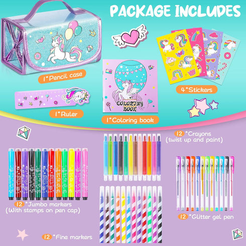 Set 4 5 6 7 8 Set 4-6-8-10 Washable Markers with Glitter Unicorn Pencil Case, Art Supplies for Kids Ages Years Old