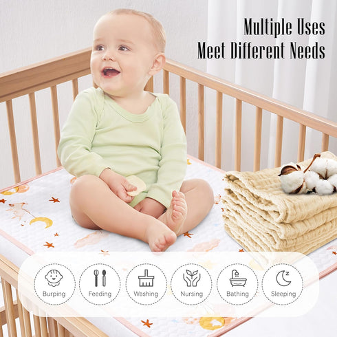 12 Pack Muslin Burp Cloths - Large 20" x 10", Ultra Absorbent 100% Cotton Baby Burp Rags for Boys & Girls, Brown