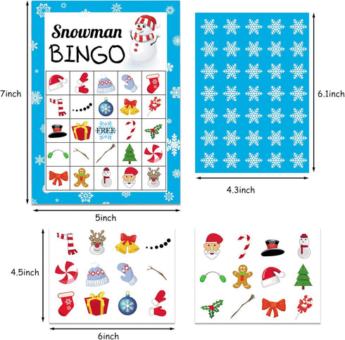 Joy Bang Christmas Bingo Game for Kids & Adults, Snowman Bingo Game for 24 Players Christmas Party Activities