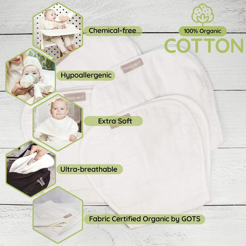 WeeSprout Unisex Organic Towel Cotton Burp Cloths Set of 4 - Four Ultra-Absorbent Layers Keep Clothes Dry, Button