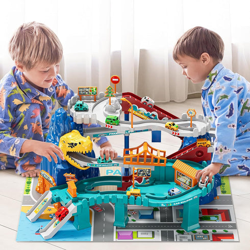 NIPLOOOW Playset 3-5, Set 10 3 4 5 6 7 8 Dinosaur Race Track for Boys Kids Dinosaur Climbing Hills Car Track Play
