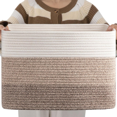OIAHOMY Cotton Rope Basket, Rectangle Woven Baskets for Storage, Toy Basket with Handle, Baskets for Organizing -