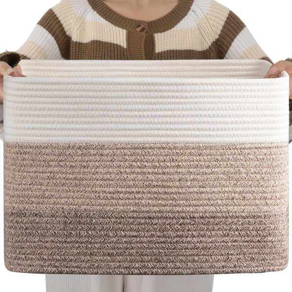 OIAHOMY Cotton Rope Basket, Rectangle Woven Baskets for Storage, Toy Basket with Handle, Baskets for Organizing -
