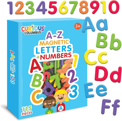 Curious Columbus Magnetic Letters and Numbers for Toddlers, Foam Alphabet Fridge Magnets for Kid Learning