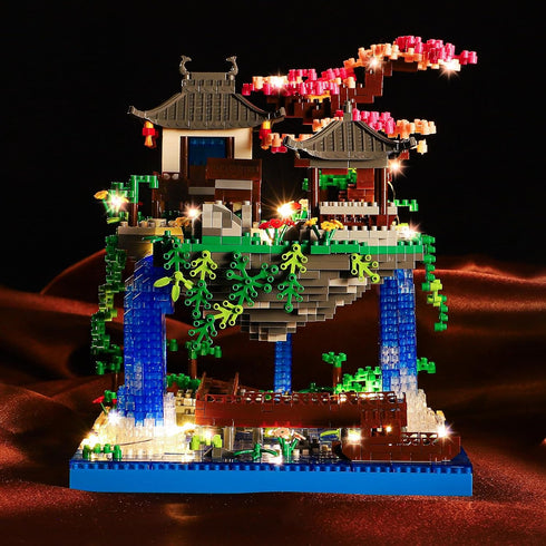 LQPFBSM Sets 2500 Cherry Blossom Treehouse Micro Mini Building Block Japanese Bonsai Tree Peach Blossom Pool