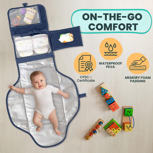 Portable Changing Pad for Baby, Large Waterproof Diaper Changing Mat, Foldable & Detachable with Wipes Pockets by