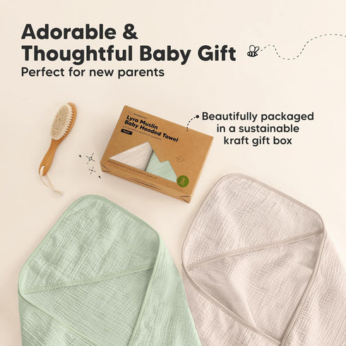 2-Pack, 35x35 KeaBabies Muslin Hooded Baby Towels for Newborn Girls, Boys - Organic Cotton Baby Bath Towels Hooded