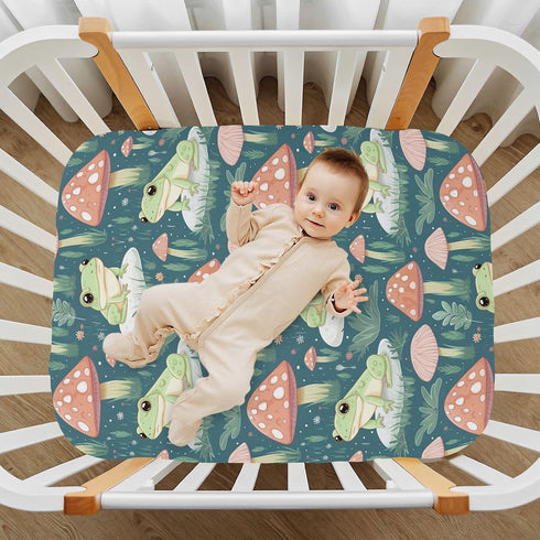 CHSIN 21216810 Fitted Crib Sheets Cute Frogs Mushroom Baby Crib Sheets for Boy & Girl Toddler Mattress Sheets