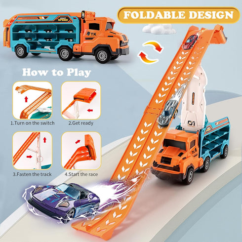 3-5 4-8,Foldable Sets 2.8-Ft 6 3 4 5 6 7 8+ Toddler Car Truck Toys,Car Carrier Truck Toy for Kids Age Car Track