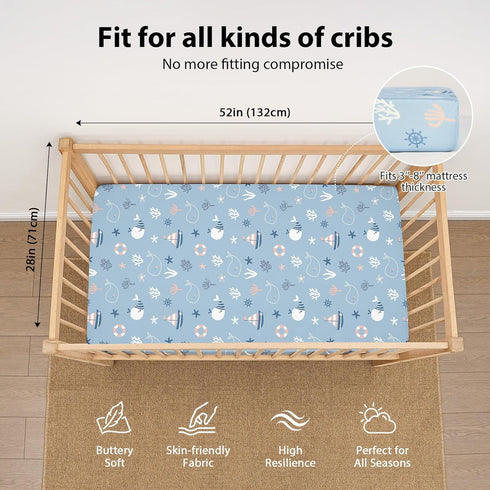 3 Pack 52x28 Baby Crib Sheets for Boys and Girls, Toddler Bed Sheets for Standard Toddler Mattresses, Soft Microfiber
