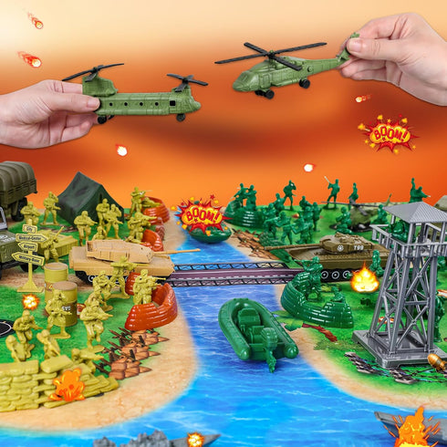3-12, 124 Playset Army Men Military Toys for Boys Age Pcs Plastic Army Men - Army Men Action Figures with Toy Soldiers