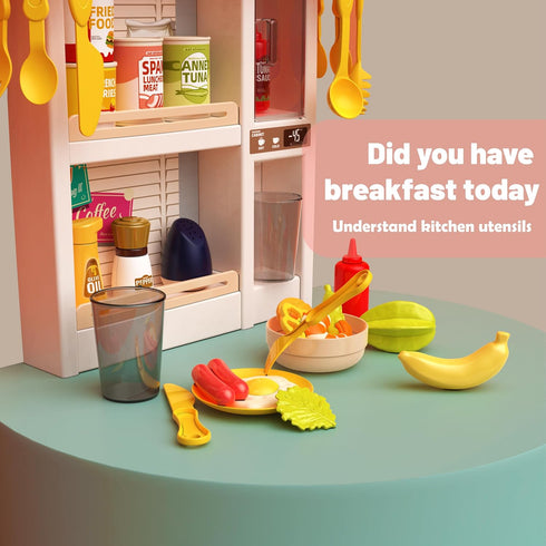Kids Kitchen Play Set - Interactive 50Pcs Pretend Kitchen Toys with Realistic Sound Effects, Suitable for Ages 2-12