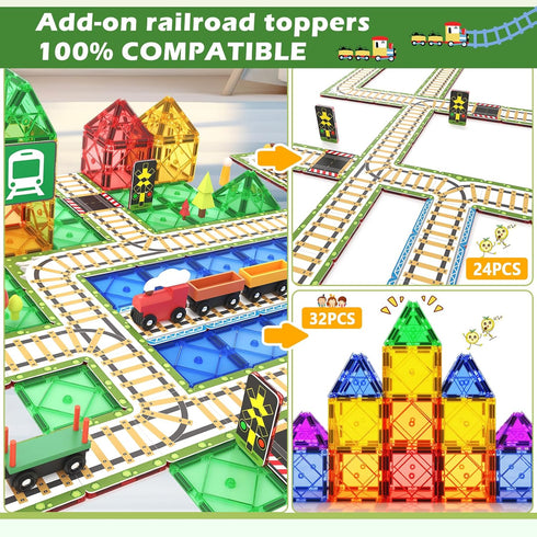 Playset 5-7 Magnetic Tiles Railroad Toppers Kids Toys Add-on Train Track Playing with Trains Cars Preschool Learning