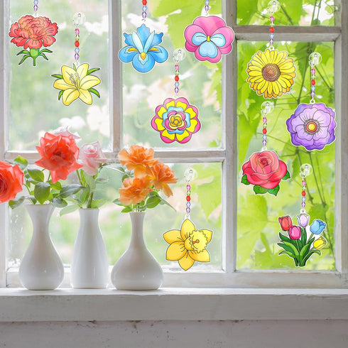 Dunzoom 30 Set Spring Craft Kit Suncatchers Kit Spring Flower DIY Suncatchers Craft Kit Make Your Own Suncatcher Paint