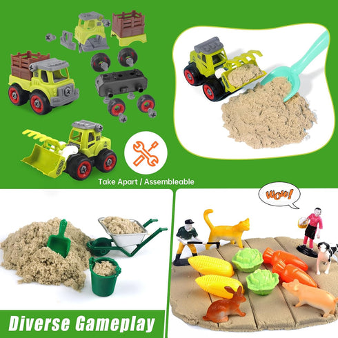 2.2lbs 31pcs 3 4 5 6 7 8 Aliex Farm Sensory Bin, Farm Sensory Kits Toy with Play Sand, Animals Trucks Creativity Magic