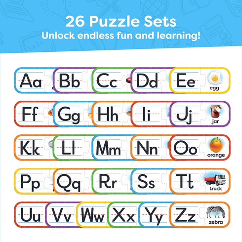 Alphabet Puzzle Games for Kindergarten, 26 Pairs Self-Correcting ABC Puzzle Matching Game for Toddlers