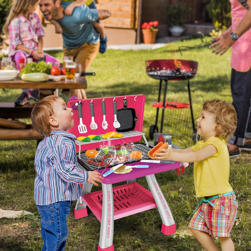 Set, Playset AuroTops Pink Kitchen Toy Kids Grill with Smoke, Sound & Light, Little Chef Play,Cooking Interactive Toys