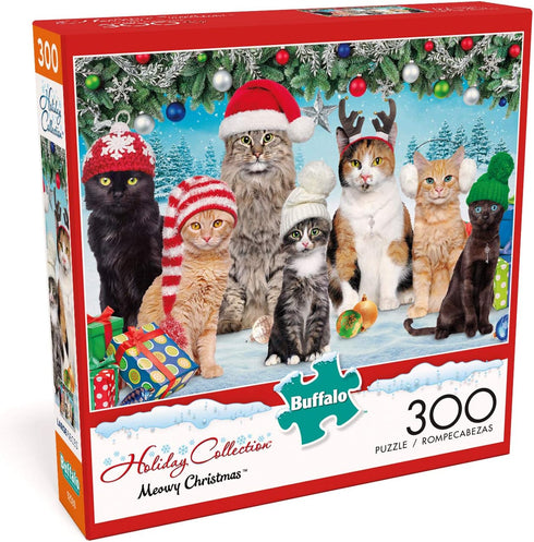 Buffalo Games Meowy Christmas – 300 Piece Jigsaw Puzzle for Adults, Finished Size 21.25 x 15.00