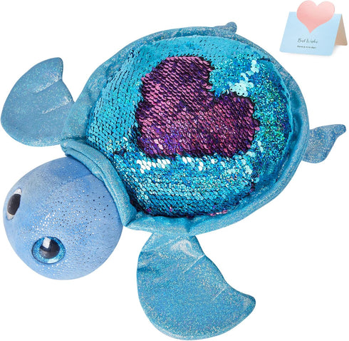 Athoinsu Reversible Sequins Stuffed Animal Sea Turtle Plush Toy, Sparkly Soft Ocean Life Tortoise Throw Pillow, 12''