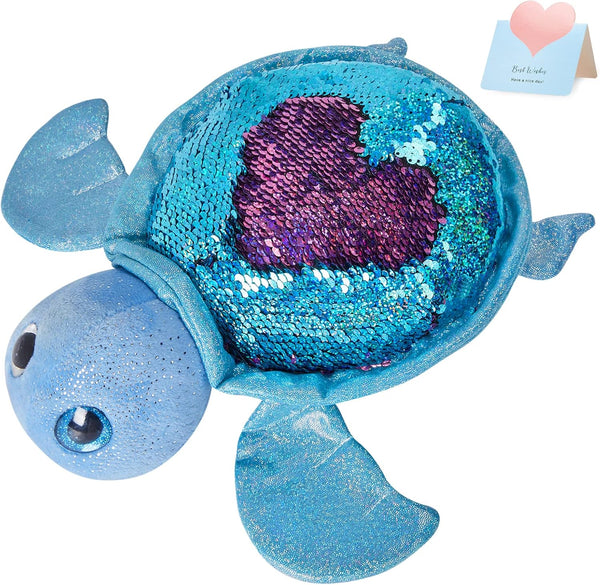 Athoinsu Reversible Sequins Stuffed Animal Sea Turtle Plush Toy, Sparkly Soft Ocean Life Tortoise Throw Pillow, 12''