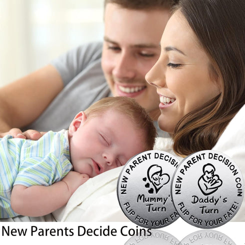 Vichona Mummy New Dad Mom Gifts Funny Decision Making Coin, New Baby Gift for Parent Daddy Pregnancy Women First Time