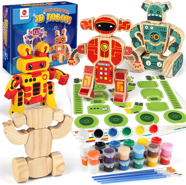 Mocoosy Wooden Robot Painting Art and Craft Kit for Kids Ages 3-5,