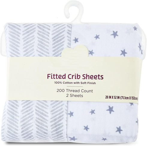 Generic 2-Piece Fitted Crib Sheets for Baby, 100% Cotton Crib Mattress Sheets, Unisex