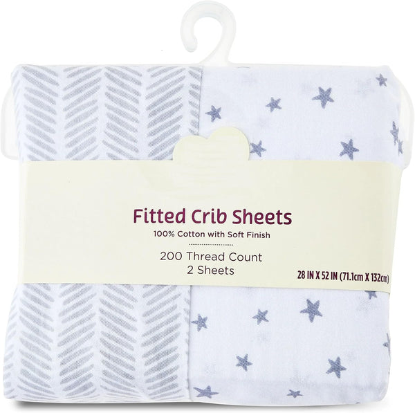 Generic 2-Piece Fitted Crib Sheets for Baby, 100% Cotton Crib Mattress Sheets, Unisex