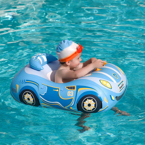 3+ Swimbobo Toddler Pool Float Inflatable Car Baby Swim Float with Adjustable Sun Canopy and Safety Seat Pool Toys
