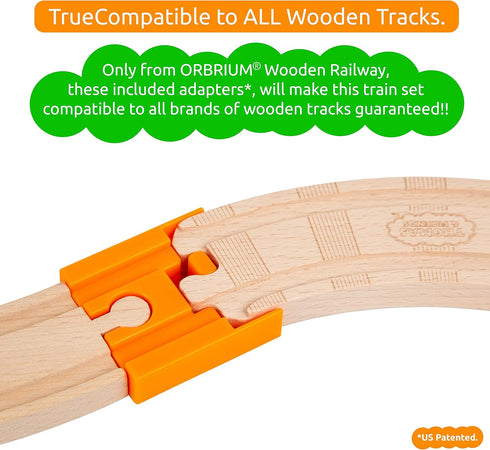 ORBRIUM 52 Pcs Deluxe Wooden Train Set - Wooden Storage Box Tunnel Compatible with Thomas, Brio, Melissa