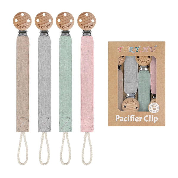 TYRY.HU Ribbon Pacifier Clip Holder,4 Pack Binky Paci Holder Clips, Pacifier Leash
