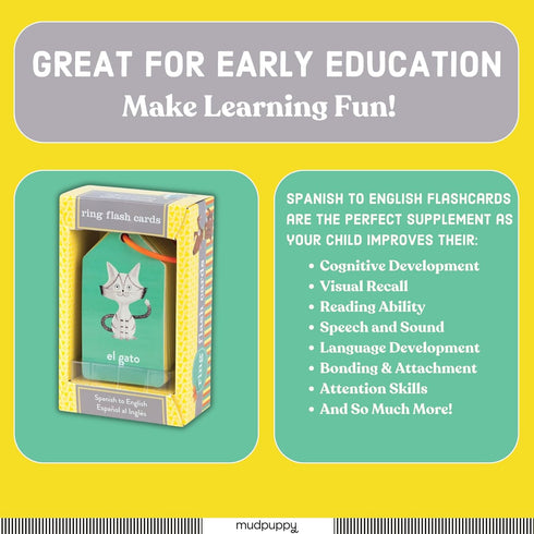 Mudpuppy Spanish to English Ring Flashcards: 26 Durable Bilingual Language Cards with Colorful Art for Ages 1+