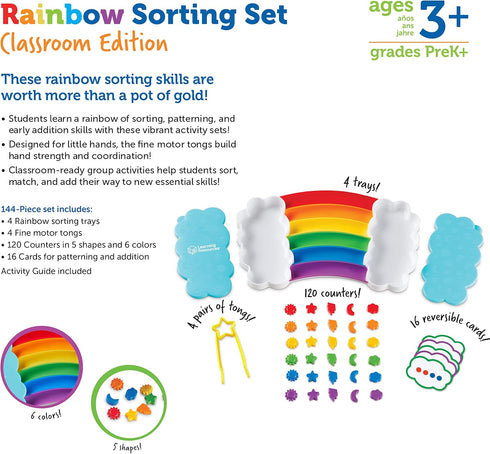 Learning Resources Rainbow Sorting Set - Classroom Edition, 144 Pieces, Ages 3+, Fine Motor Skills, Teacher Supplies