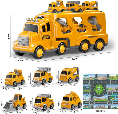 Beby Buty 8 1 3-5, 3 4 5 6 in Construction Trucks Cars Toys for Toddlers Boy Toddler Car Truck Toys with Playmat