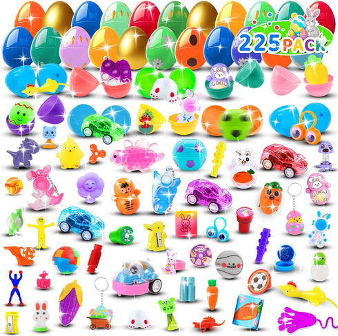 Ulosharky 225Pack Prefilled Easter Eggs with Toys Inside for Easter Egg Hunting Basket