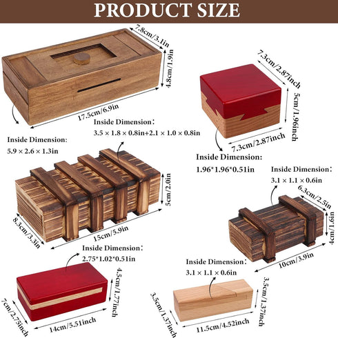 Oppaxf 6 Pack 3D Puzzle Box Wooden Secret Puzzle Box with Hidden Compartment Brain Teaser Magic Drawers Secret Magic