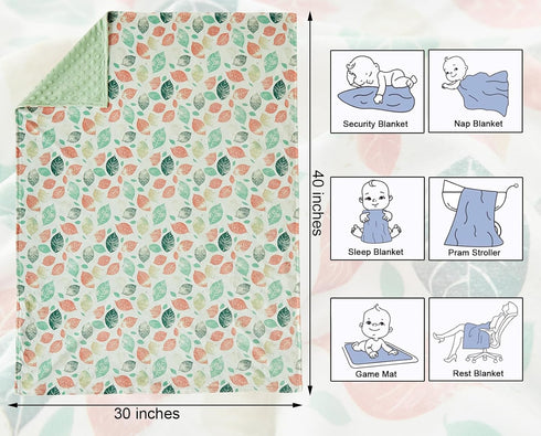 Carseat-30x40 Inches DuShow Leaf Baby Blanket for Girls - Ultra Soft Double Layer Minky Blanket with Dotted Backing