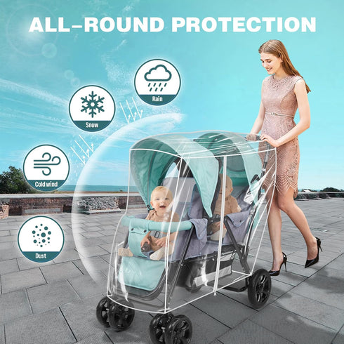 Double Stroller Rain Cover, Waterproof Weather Shield for Tandem Double Stroller, Twins Stroller Cover