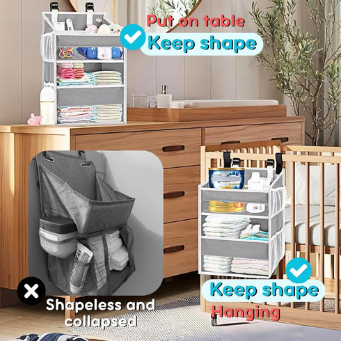 2-Tier Ofiray-home Hanging Diaper Organizer for Changing Table,Cribs,Car,Playard or Wall & Nursery Organization-Durable