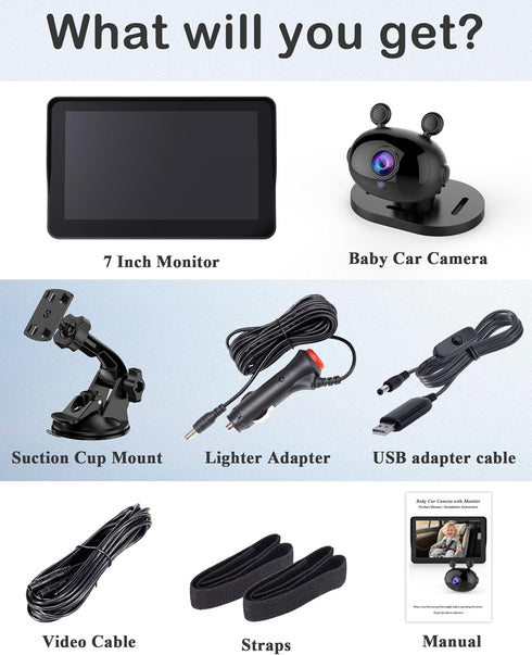 Wkzay 7-Inch 1080P Setup 0-3 Car Camera for Baby: AHD Display with Real-Time Monitoring - Clear Night Vision Easy