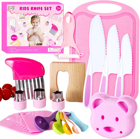 19-Piece Kids Cooking Tools Set, Real Toddler Knife Set for Montessori Cooking, Safe Knives, Crinkle Cutter