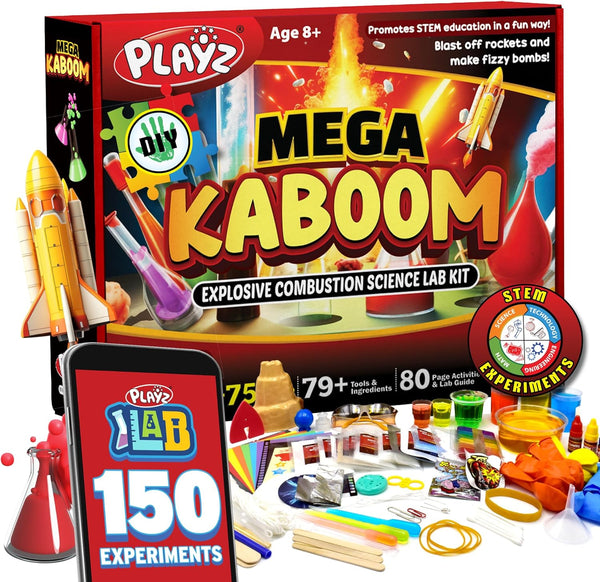 Playz Mega Kaboom! 150+ Explosive Science Experiments Kit for Kids Age 8-12, Chemistry Set STEM & Educational Toys