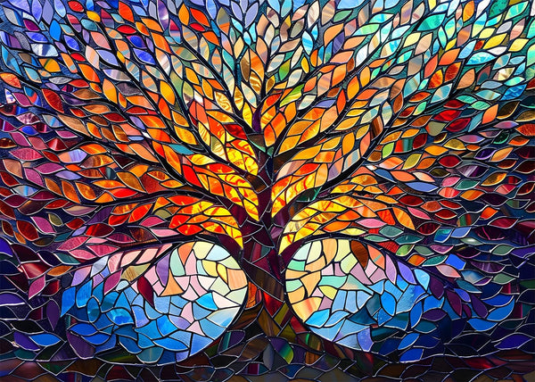 PICKFORU Stained Glass Puzzle Tree of Life for Adults 1000 Pieces, Colorful Mosaic Jigsaw Puzzle