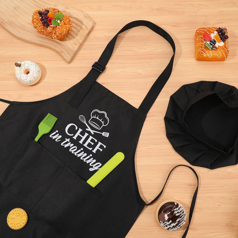 Kids Adjustable Apron and Chef Hat Set - “CHEF in Training” Funny Apron for Children