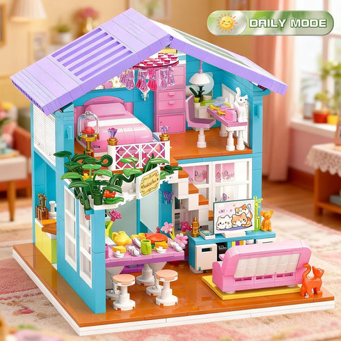 SZRUIZITEC 730PCS Set 14+ Pink Cat's House Building Blocks Kit,Dream Villa Architecture STEM Toys Friends Building