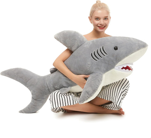 MorisMos Giant Shark Stuffed Animal, 51" Plush Pillow Toy Gift for Kids and Girlfriend, Gray