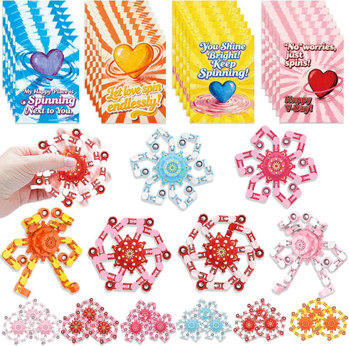 YIZER 24PC 24PC Valentines Cards for Kids with Fidget Spinner,Funny Sensory Fidget Toys Deformable Chain DIY Robot