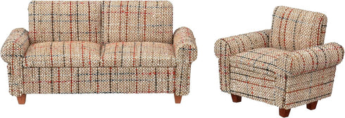 Dollhouse Sofa Armchair Upholstered, Miniature Living Room Furniture Chair for 6 inch Dolls, 1/12 Scale (Beige Retro)