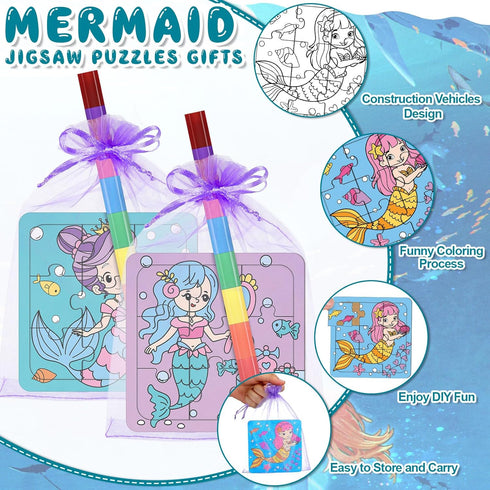 Fullhawl 12 Sets 12 12 Supplies(12, Mermaid Puzzles Underwater Color Your Own Puzzles DIY Jigsaw Crafts with Stackable